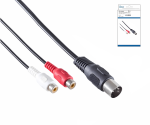 DINIC DIN plug to stereo RCA socket, black DIN plug. 180° (5-pin) to 2x RCA socket, box